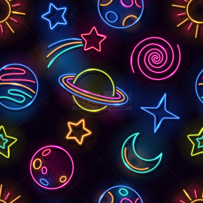 彗星,式样,月亮,行星,霓虹灯,太空,星星,黑色背景,日光,发光
