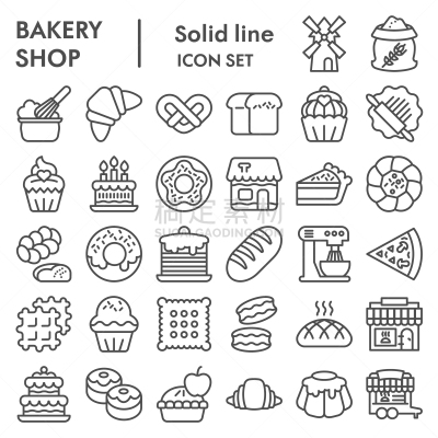 轮廓,符号,图标集,矢量,品牌名称,绘画插图,面包店,数码图形,白色背景,收集