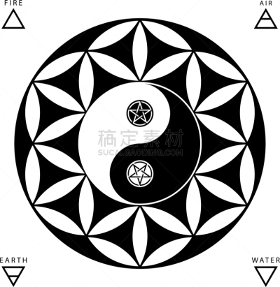 阴阳符,荐骨,东方人,符号,分离着色,几何形状,布置,花