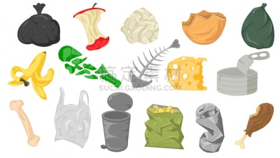 垃圾,绘画插图,卡通,矢量,与众不同,插画,撕破的,篮子,多样,塑胶