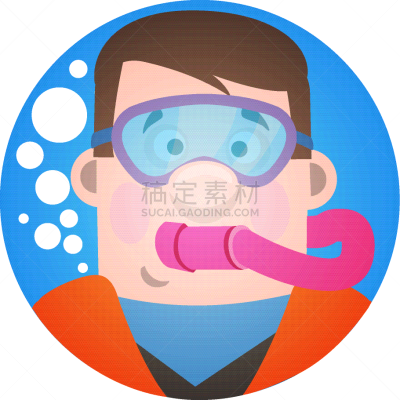 男人,卡通,注视镜头,头像,乐趣,肖像,套装,潜水,度假