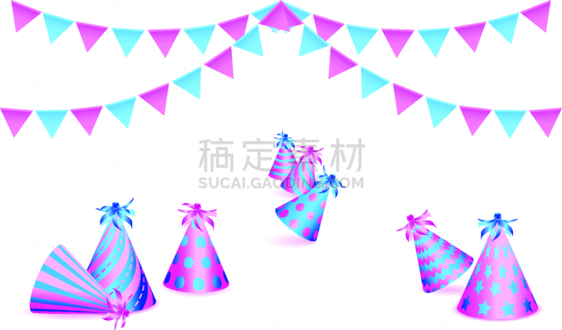 生日,装饰旗,白色背景,派对帽,周年纪念,请柬,事件,贺卡,传统节日