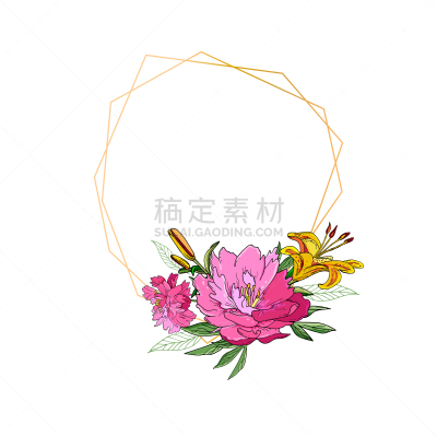 几何形状,牡丹,式样,边框,华丽的,请柬,浪漫,婚礼,模板,花