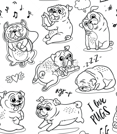 可爱的,巴哥犬,四方连续纹样,背景,幽默,纯种犬,梗犬,狗,小的,爱