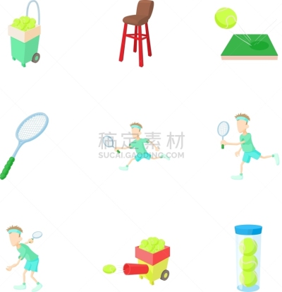 网球运动,动作,漫画,计算机图标,分离着色,数字9,篮子,球拍,法官,收集