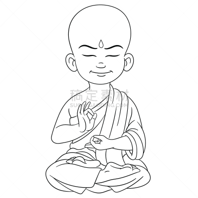 儿童,卡通,书页,佛,盘着腿坐,莲花坐式,复古风格,禅宗,草图,幸福