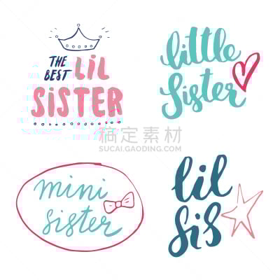 标志,文字,儿童,姐妹,绘画插图,矢量,短语,儿童房,可爱的,贺卡