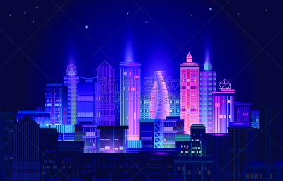 绘画插图,城市,城市天际线,夜晚,矢量,霓虹灯,暗色,技术,黄昏,夜总会