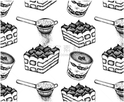 矢量,绘画插图,提拉米苏,菜单,蛋糕,手指饼干蛋糕,香草兰,甜点心,浓咖啡,自制的