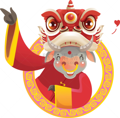 母牛,可爱的,传统,贺卡,春节,中文,新年前夕,十二生肖,动物,节日