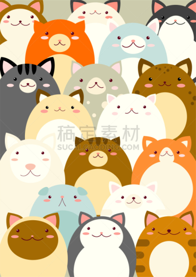 可爱的,卡通,猫,彩色图片,背景,充满的,个性,肖像,复古风格,哺乳纲