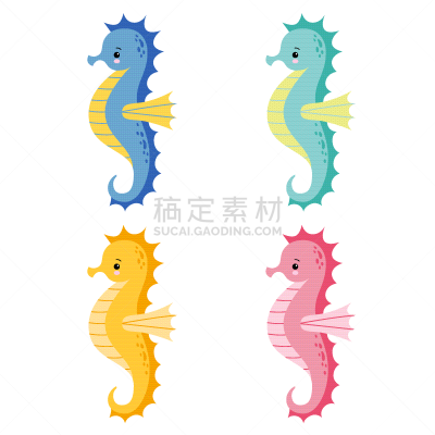 可爱的,分离着色,海马,多色的,卡通,华丽的,野生动物,自然美,动物,布置