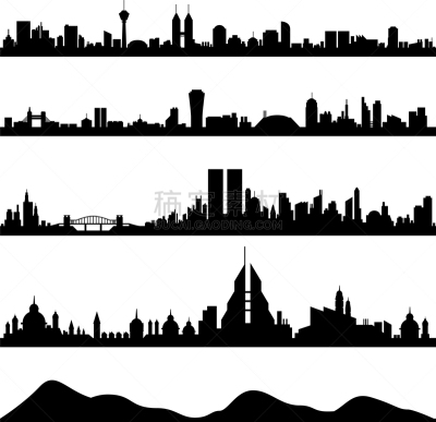 巨大的,都市风景,城市天际线,城市,中东人,地形,轮廓,白色,黑色,建筑