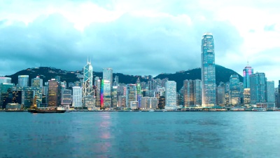 房屋署延时 黄昏时的香港天际线城市景观