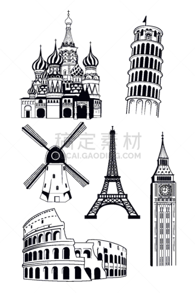 欧洲,旅游目的地,墨水,分离着色,传统,名声,白色背景,法国,英格兰,设计元素