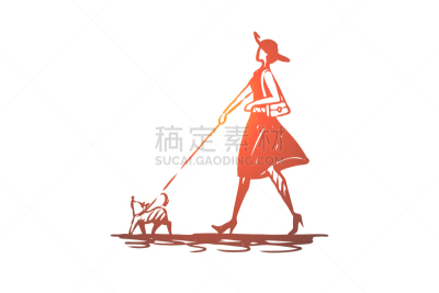 狗,动物,女孩,宠物,概念,动物手,外套,女人,绘制,步行