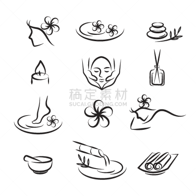 图标集,美,SPA美容,健康保健,计算机,大桶,健康,技术,凉鞋,细的