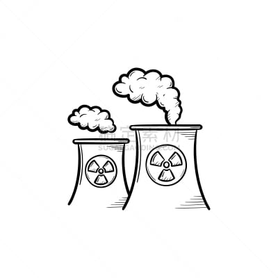 Nuclear power plant hand drawn sketch icon