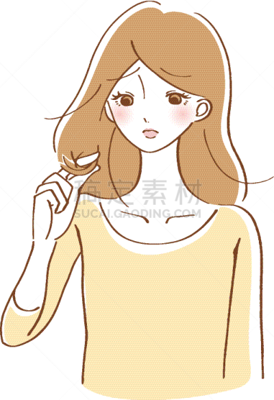 绘画插图,损坏的,女人,头发,手插入头发,发型,发型屋,美容