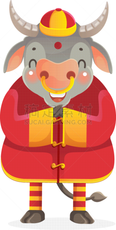 母牛,可爱的,传统,贺卡,春节,中文,新年前夕,十二生肖,动物,节日
