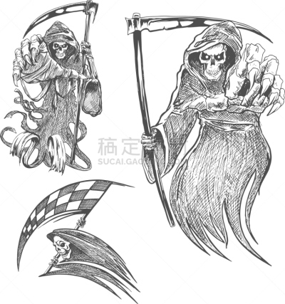 长柄镰刀,铅笔画,分离着色,人,风帽,铅笔,残酷的