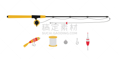 绘画插图,钓具,平坦的,矢量,运动,渔业,背景分离,齿轮,设备用品,杆