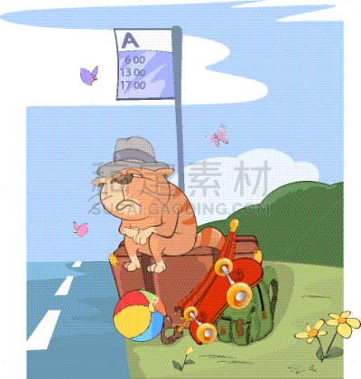 猫,可爱的,动画片,户外,斑纹猫,幽默,图像,矢量,旅游,度假