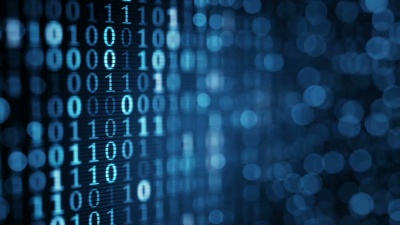 计算机屏幕上的蓝色数字二进制数据可循环