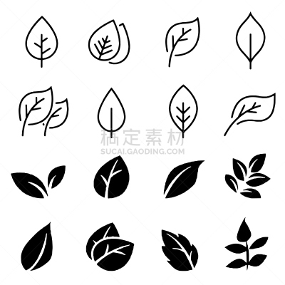 图标集,计算机图标,叶子,矢量,分离着色,白色背景,环境,模板,现代,植物