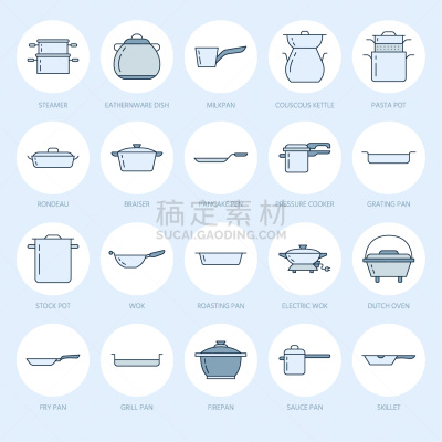 锅,餐馆,蒸锅,线条,平坦的,计算机图标,轮廓,厨房器具,烤的,烹调
