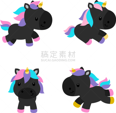 小的,分离着色,独角兽,极简构图,可爱的,小马,自然美,动物,儿童,彩虹