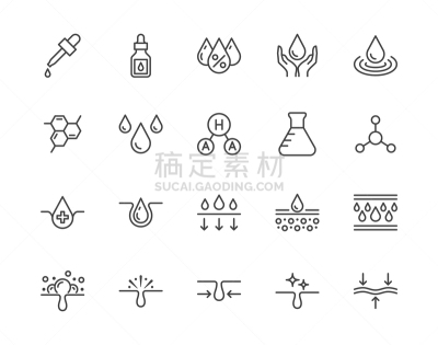 酸,计算机图标,平坦的,线条,健康保健,弹性蛋白,弹性,皮肤病学,美容,拉紧