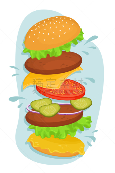 炸肉排,不健康食物,绘画插图,快餐,牛肉汉堡,矢量,美味,格子烤肉,速食炸薯条,背景分离