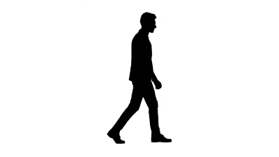 一个男人要去参加一个商务会议并挥手问候。侧视图。白色背景。剪影