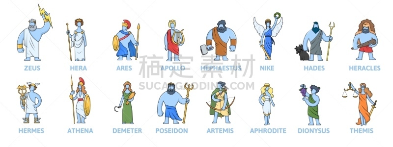 古希腊,绘画插图,卡通,远古的,矢量,分离着色,罗马万神殿,神话,品牌名称,白色背景
