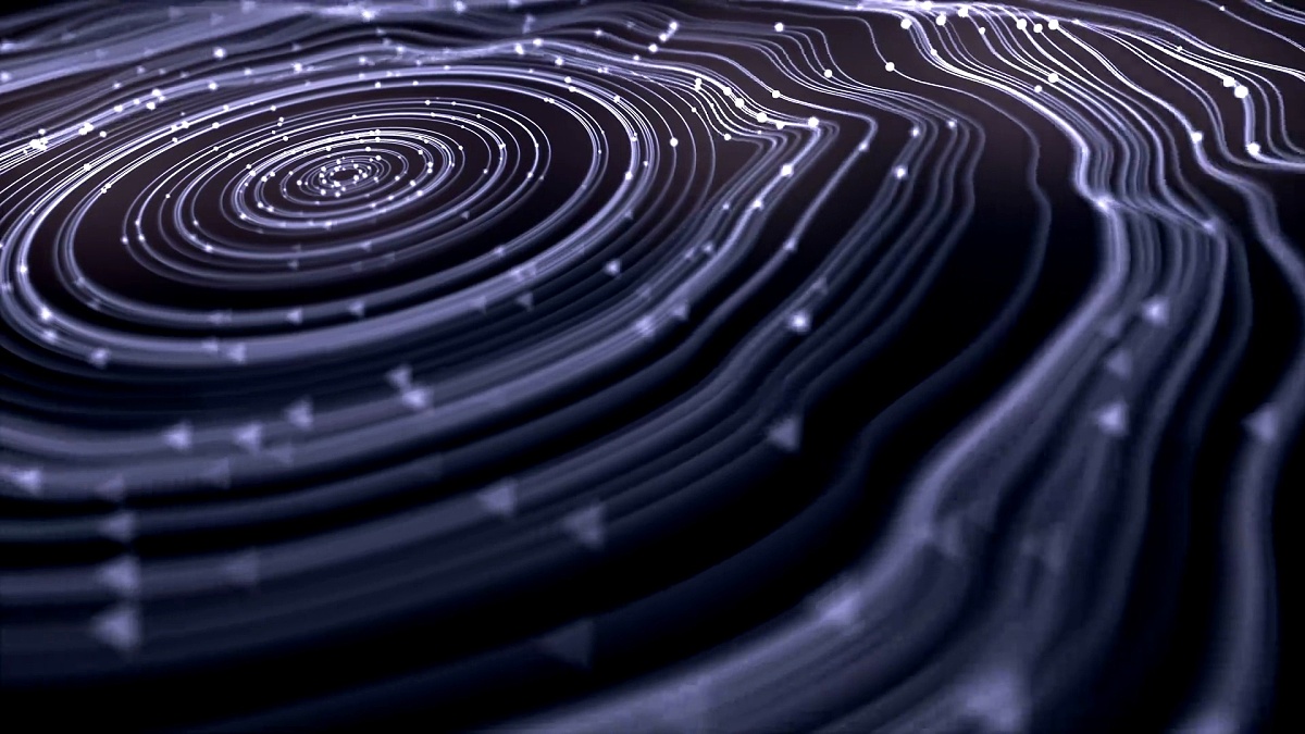 催眠的波浪白色戒指在黑暗的背景上。计算机生成的动画。3D渲染。 ，超高清分辨率