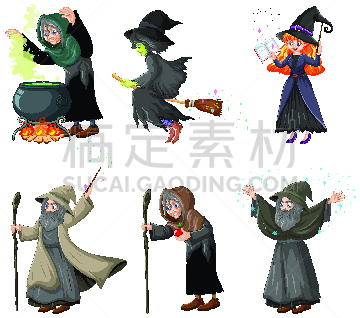 女巫,男巫,巫术,卡通,分离着色,白色背景,药剂,飘然,概念,幻想
