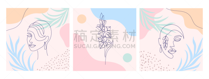 剑兰,人的脸部,女人,请柬,线条,贺卡,传单,肖像,模板