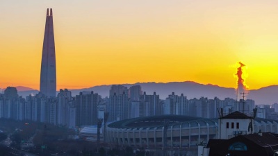 韩国首尔城市天际线的延时摄影