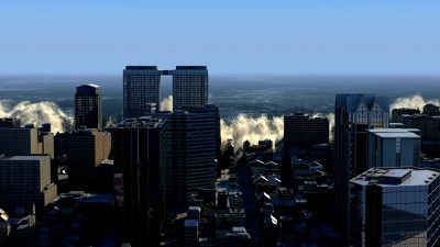 大都市上空的巨型海啸波能量