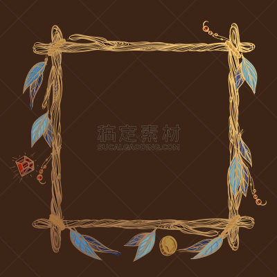枝,黄金,正方形,边框,华丽的,绳子,柳条,梦符咒,做