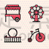 set vintage bicycle with one big wheel and one
