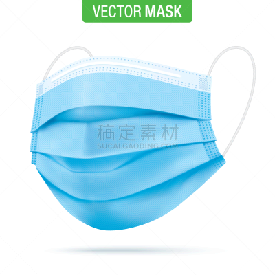 绘画插图,防污染口罩,矢量,蓝色,一次性物品,健康保健,平视角,橡皮圈,背景分离,药