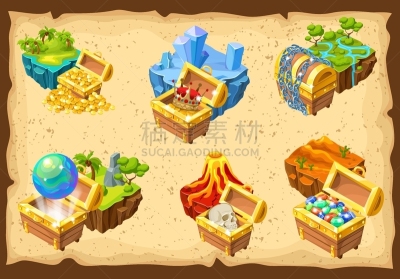 百宝箱,岛,闪亮的,计算机,金属,黄金,收集,联系