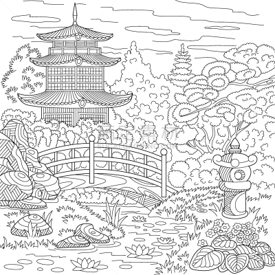 日本,成年的,宝塔,页,草图,建筑,塔,着色