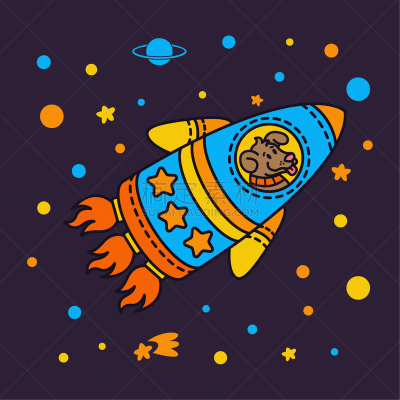 可爱的,太空船,狗,火箭,俄罗斯宇航员,绘画插图,星系,太空,矢量,星星