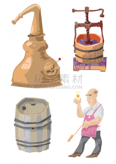 工业,饮料,传统,含酒精饮料,葡萄酒,背景分离,玻璃杯,葡萄,围裙,葡萄酒杯