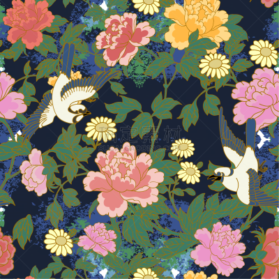 亚洲,传统,符号,运气,叶子,鸟类,矢量,重复
