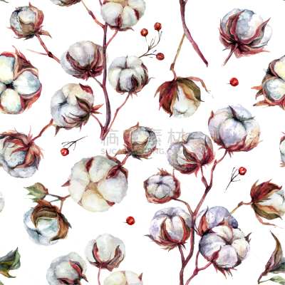 四方连续纹样,棉花,水彩画,华丽的,斯堪的纳维亚半岛,水彩画颜料,背景分离,纺织品,棉,复古风格