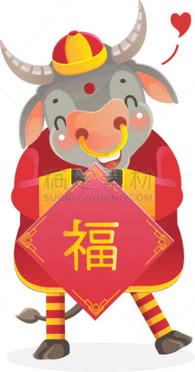 母牛,可爱的,传统,贺卡,春节,中文,新年前夕,十二生肖,动物,节日